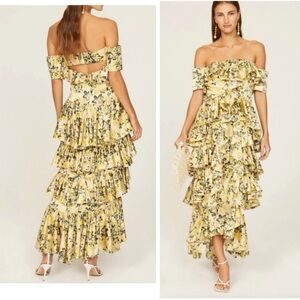 NWT Cinq à sept Eleonora Off-Shoulder Ruffle Floral Midi Dress in Pomelo Size 6